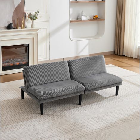 Canapé convertible 2 places 180x76x78 cm gris en velours côtelé avec dossier réglable 3 positions (1/5)