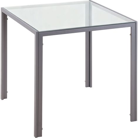 Esstisch für 4 Personen mit Tischplatte aus gehärtetem Glas und Metallgestell, Maße 75 x 75 cm, anthrazitgrau