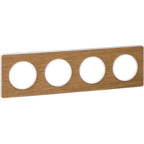 Schneider Electric – Plaque Vimar Odace Touch en bois naturel liseré blanc 4 postes horizontaux/verticaux – Dimensions 71mm – Indice de protection IP21 - S520808N