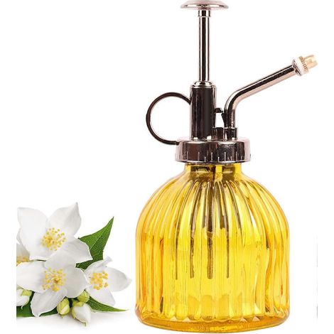 Vaporisateur en verre, arrosoir de 200 ml pour plantes, diffuseur d'eau rétro avec pompe supérieure, jaune. (1/5)