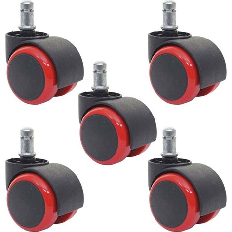 Lot de 5 roulettes pivotantes pour chaise, 50 mm, en plastique polyuréthane rouge (1/5)