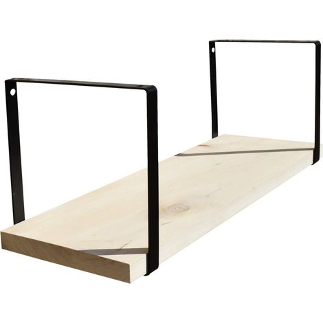 Étagère murale bois 60 X 19 cm avec supports carrés métal noir