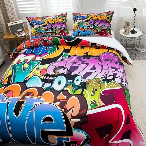 Bettwäsche im Graffiti-Stil, Hip-Hop-Thema, für Kinder, Teenager und junge Erwachsene. (1/2)