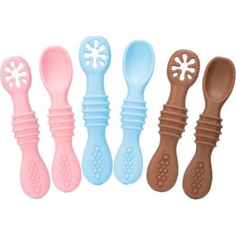 Mothinessto Cuillère pour bébé Cuillère en Silicone souple pour bébé, 6 pièces, BPA, apparence douce, cuillère table batterie (1/4)