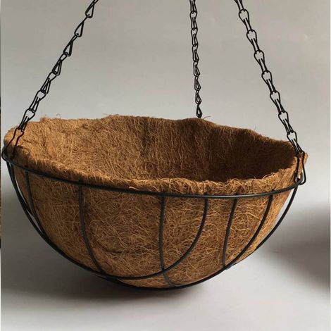 Halbrunder Hängeblumentopf aus Draht mit Kette, ideal zur Dekoration von Veranda, Garten oder Balkon. Durchmesser: 35 cm. Höhe: 35 cm. (1/4)