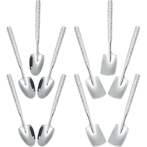 Lot 10 sets cuillères spatules inox martelé (5 carrées), polyvalentes pour glace, pudding, café, apéritifs