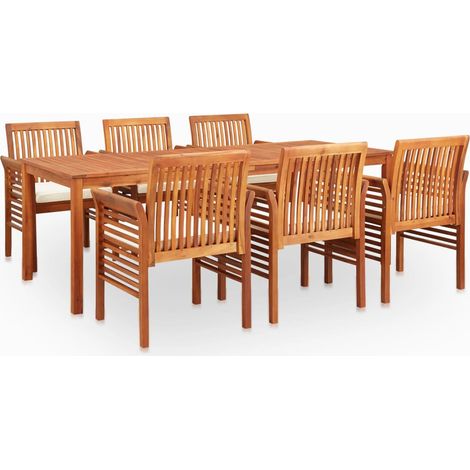 Salon de jardin 7 pcs - Mobilier de jardin - Mobilier à dîner d'extérieur et coussins Acacia solide Chic-582809 (1/5)