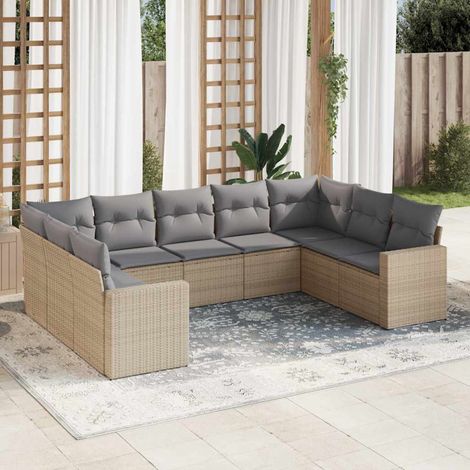 vidaXL Salon de jardin avec coussins 9 pcs beige résine tressée (1/4)