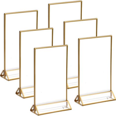 6 Pièces Présentoir de Table en Acrylique avec Bordure Dorée, Transparent Support pour Menus, Double Face Porte Affiche Menu, Présentoir Publicitaire de Table pour Cadres Photo Menus Mariage (1/5)