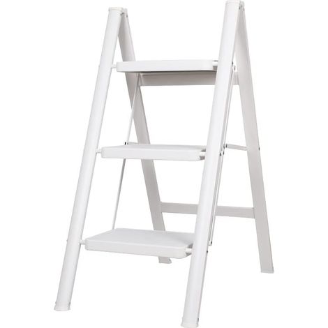 Escabeau Pliable à 3 Marches Échelle Domestique Antidérapante Escabot Portable Léger avec 20cm Pédale Large, Max Capacité 150 kg, pour Maison, Bureau, Cuisine, Garage, Blanc (1/5)