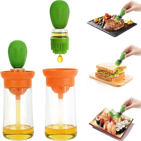Lntyq Ölspenderflasche mit Silikonbürste, 2-in-1-Olivenölsprüher aus Glas, Silikontropfer, Grillbürste für Küche, Grillen, Braten, Kochen, Backen (1/5)