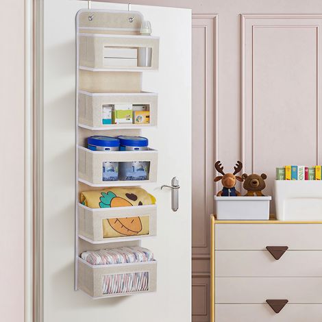 Beige 5 Pockets Over the Door Non Woven Fabric Organizer (1/5)