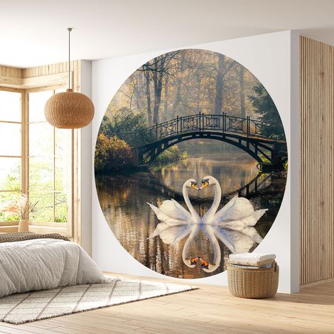 Papier peint rond / cercle - Cygnes - Diamètre 50 cm (1/4)