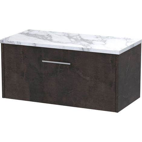 Hudson Reed Juno Wall Hung 1-Drawer Vanity Unit with Carrera Marble Worktop 800mm Wide - Metallic Slate (1/3)