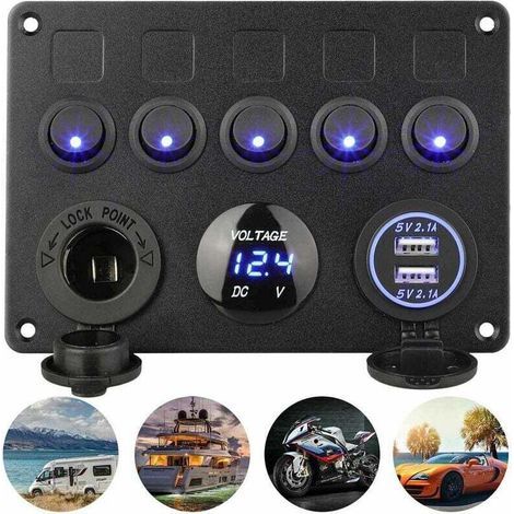 5 Gang Panneau de Commutateur à Bascule Interrupteur à Bascule Panneau Tableau Electrique Bateau Voiture Etanche 12V/24V Camion Remorque SUV Camping-car (1/5)