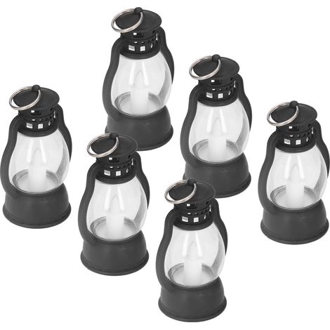 Lot de 6 lanternes électriques vintage à piles, décoration lumineuse pour la maison et les fêtes, noires. (1/5)