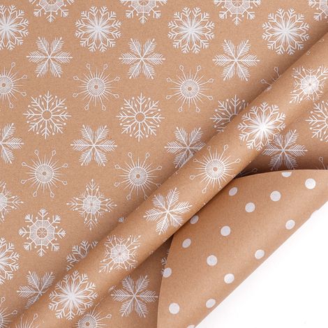 (0,43 x 10 mètres) Grand rouleau de papier cadeau de Noël, papier kraft vintage, impression recto verso.