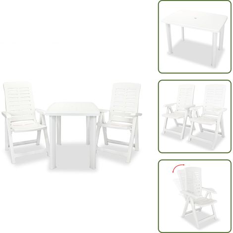 Ensemble de bistro 3 pcs Plastique Blanc - Ensemble Bistrot - Salon De Jardin - Mobilier Extérieur - Table Pliable - Chaise Pliante (1/5)