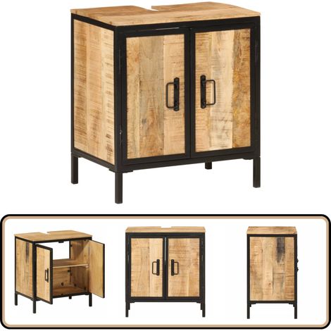 Waschbeckenunterschrank 55x35x60 cm Massivholz Mango und Eisen - Badezimmermöbel - Massivholzmöbel - Mangoholzmöbel - Waschbeckenunterschrank - Unterschrank