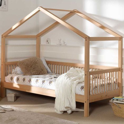 Lit maison Forrest 90x200cm - bois d&039hêtre massif