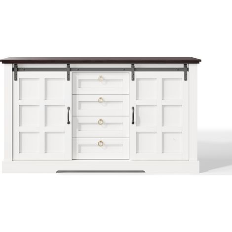 CAIziBuffet 150 x 40 x 85 cm avec espace de rangement, portes coulissantes et quatre tiroirs, style maison de campagne vintage avec étagères réglables, adapté à la cuisine, à la salle à manger et au s (1/5)