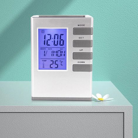 Multifunktionaler Stiftehalter mit elektronischer Uhr und ewigem Kalender, integrierte LED-Schreibtischlampe-lsw (1/4)