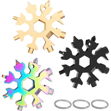 Multi-Outil Flocon De Neige - 18 Fonctions En 1 - Clé À Molette Rétractable En Acier Inoxydable - Pour Camping, Randonnée Et Réparations Quotidiennes - Lot De 3 (1/5)