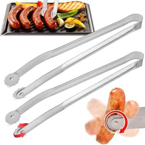 Pince Barbecue Roulette,INOX Grillup Pince Barbecue,Pince Magique Barbecue Roulette,Ustensiles pour Barbecue,Pince Saucisse Barbecue (1/4)