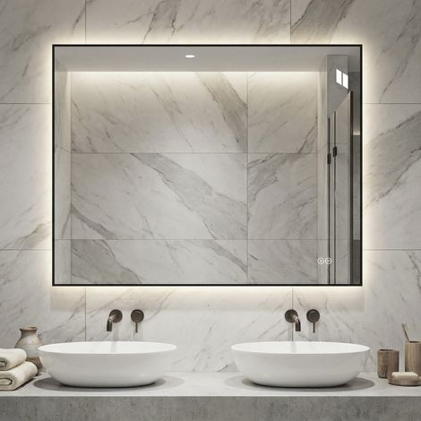 Miroir de salle de bain LED 70 x 90 cm avec anti-buée, 3 couleurs, aluminium OKMYHOME (1/5)