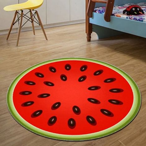 Tapis Rond Anti-dérapant - Tapis De Sol Cuisine Salle De Bain - 80 cm - Fibre Polyester Flanelle - Motif Pastèque (1/5)