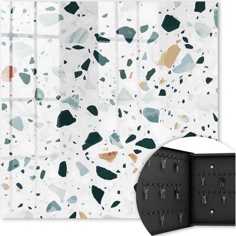 Armoire à clés - (30 cm x 30 cm) - Boîte à clés murale - Coffret de rangement pour clés - Couleur noire - Ouverture vers la gauche - Pour maison et bureau - Galets colorés (1/5)