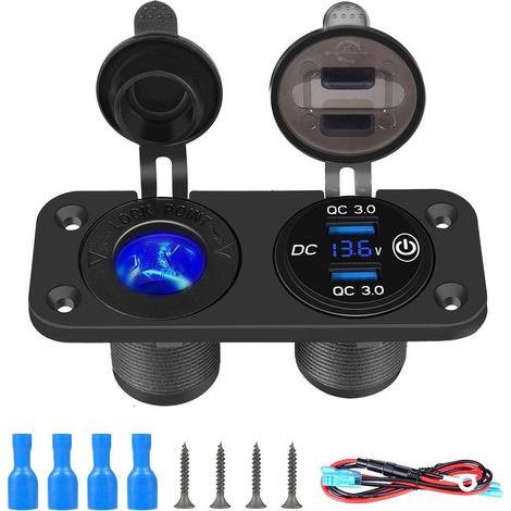 QC3.0 USB Chargeur de Voiture 12V/ 24V Prise Allume Cigare avec Interrupteur Tactile et USB Charge Socket Rapide étanche pour Voiture Bateau (1/5)