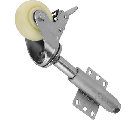 Roue castor pivotante pour portail en nylon à ressort avec frein, charge 110lbs, 3" (1/5)