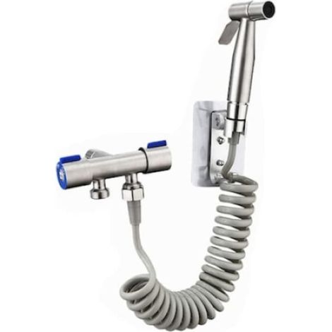 Douchette bidet en acier inoxydable, flexible 1,5 m, coloris argent, douchette WC hygiénique pour salle de bain et toilettes (1/4)