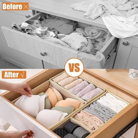 Separateur Tiroir - En Tissu Beige - Pour Chemises Sous-Vetements Et Accessoires - 12 Unites - 3 Tailles Differentes (1/5)