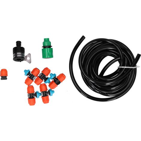 Kit d'arrosage automatique pour serre avec tuyau d'arrosage de 5 m, buse de pulvérisation 9/12 et buse de pulvérisation. (1/5)