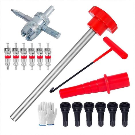 Schnellwechsel-Werkzeugset für Reifenventile, Ventilschaft-Saugnapfen-Entfernungsset, Reifenreparaturwerkzeug, Ventilwechselset, 11-teilig, für Auto und Fahrrad, aus robustem Stahl. (1/5)