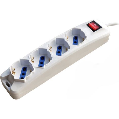 Multiprise À 4 Prises Schuko, Câble De 1,5 M, Prise Italienne 16 A, Interrupteur Lumineux, Puissance Maximale 3 500 W, Blanche (1/3)