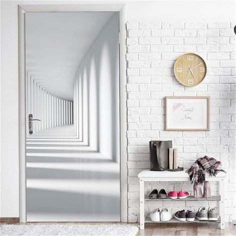77x200cm Stickers de Porte Trompe l'oeil Créativité d'espace Blanc 3D Auto Adhésif Amovible Muraux en Vinyle imperméable Poster Autocollant pour Décor Cuisine Chambre Salle de Bain Porte Mur (1/5)