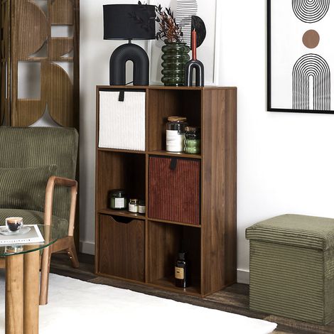 The Home Deco Factory – Chiffonnier modulable 6 cases en bois foncé – Rangement esthétique pour livres et objets décoratifs – Dimensions optimisées pour petits espaces