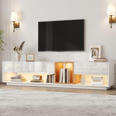 TV Lowboard 190x38x42 cm, mit LED Beleuchtung und App Steuerung, Hochglanzfront, Spanplatte, Weiß (1/5)