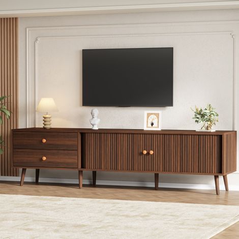 Mueble para TV de MDF color nogal 180 x 40 x 46,5 cm con 2 cajones, 2 puertas de persiana y 8 patas (1/5)