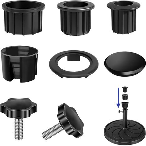 Kit de 7 accessoires pour pied de parasol, comprenant vis et chevilles, pour pied de parasol de jardin et de terrasse.