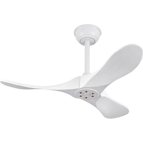 Weißer Deckenventilator 36 Zoll mit 3 Holzflügeln, ohne Licht, Fernbedienung (1/5)