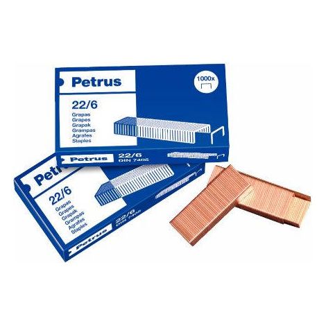 Boîte de 1000 agrafes type 22/6 - 24/6 cuivrées pour agrafeuses de bureau/bureau petrus