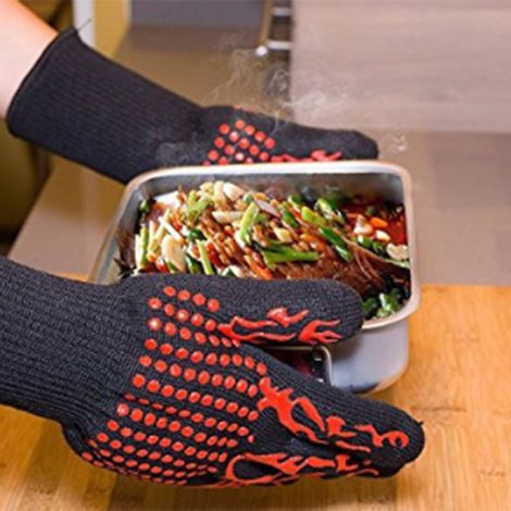 Gants de barbecue, gants résistants à la chaleur, gants de cuisson en silicone, gants de cuisine pour la cuisson et la pâtisserie, rouges (1/5)