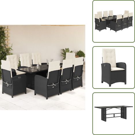 Cuscini da seduta - vidaXL Set da Pranzo da Giardino 9 pz con Cuscini Nero in Polyrattan - Cuscini da schienale