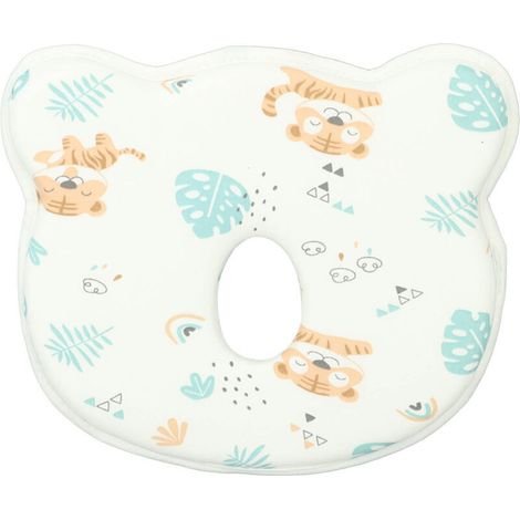 Oreiller Anti-Tête Plate pour Bébé avec Imprimé Tigre, Coussin de Sommeil en Coton Doux Motif Cartoon