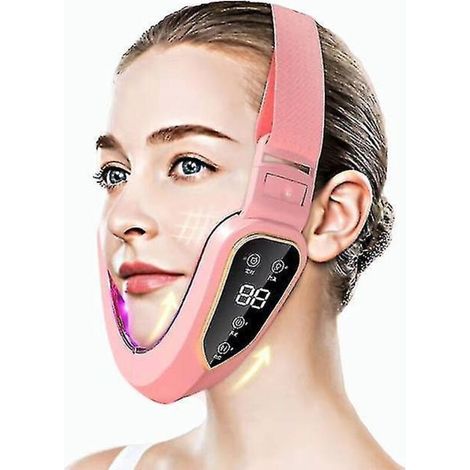 LED-Photonik-Gesichtsstraffungsgerät, Vibrations-Gesichtsmassagegerät zur Schlankheitsbehandlung, Straffung von Doppelkinn und V-förmigen Wangen, Rosa (1/5)
