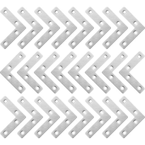 24 piezas de escuadras planas en forma de L, soportes de fijación planos, soportes de reparación planos, conectores, color plata, acero inoxidable, 660,1 cm (1/5)